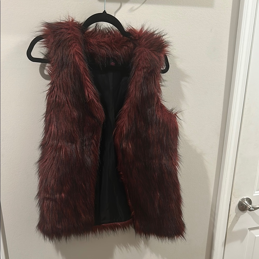 Faux Fur Vest in Rich Burgundy
